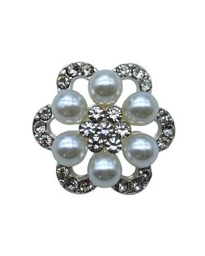 Jewelery Button with pearls and rhinestones Silver zamak and glass Ø 23 mm