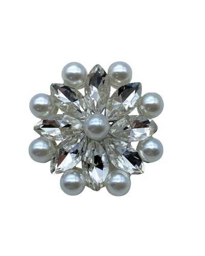 Jewel Button Blume mit Perlen und Silber Strasssteine Zama und Glas Ø 23 mm (Lineatured 36)