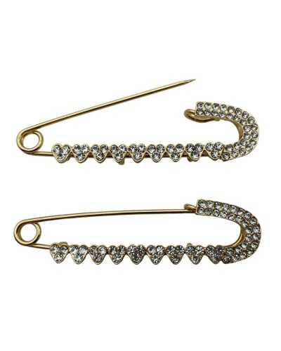 Jewel brooch with golden rhinestone hearts length 72 mm iron and glass