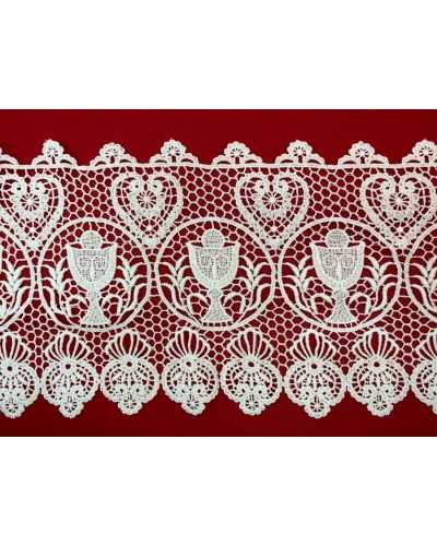 Spitze Spitze Macramè Sacro - Chalice und überbackene Herzhöhe 17 cm Weiß Schnitt 50 cm