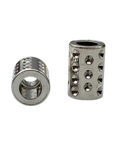 Zylinderzylinder in polierter silberner Kunststoff 1 cm 15 mm Löcher 5/4 mm