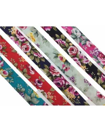 Trimmings Bias Diagonal Crossbar Ribbon Mixed Cotton Print Flowers 25 Mm High