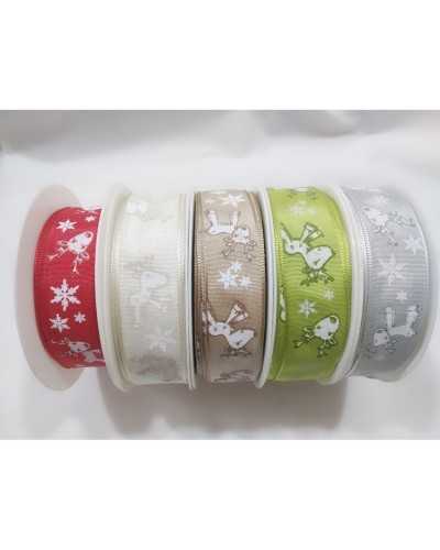 Garnituren Weihnachtsband, bedruckt, Rentier, Schneeflocken, hoch, 25 mm