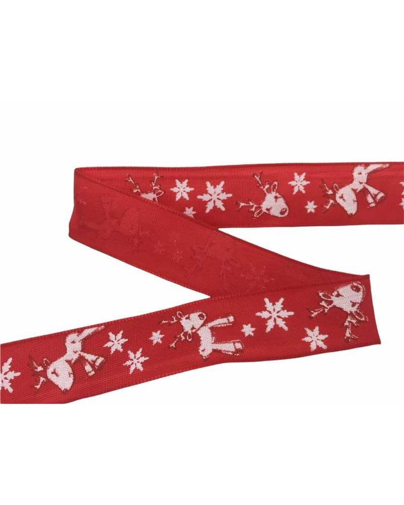 Passementerie Ruban de Noël Imprimé Rennes Flocons de Neige Haut 25 Mm