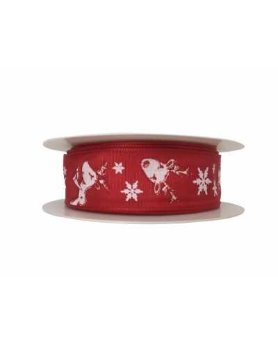 Garnituren Weihnachtsband, bedruckt, Rentier, Schneeflocken, hoch, 25 mm