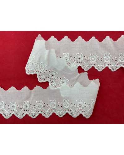 Spitze Sangallo Gestickte Schnüren überbackene weiße Höhe 6 cm Stickerei 35 mm Preis pro Meter
