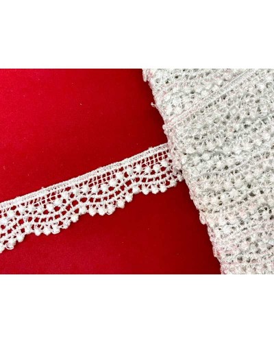 Passamaneria Pizzo Macramè Puntina Pois Serpentina Bianco Alto 2 Cm