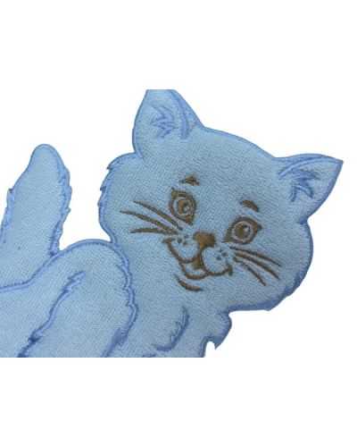 Écusson Broderie Chat Application Thermocollante Tissu Éponge 14x9 Cm