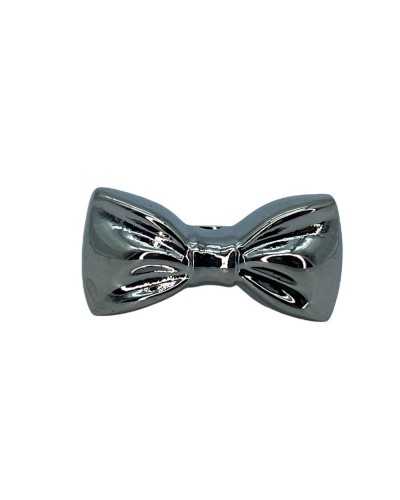Bottone Argento Modello Fiocco Resina Lucido Asola 14x8 Mm