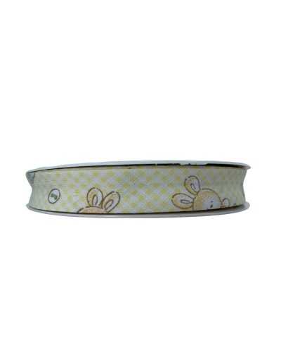 Diagonal Bias Trimmings Cotton Crossbar Ribbon Bunny Print 14 Mm High