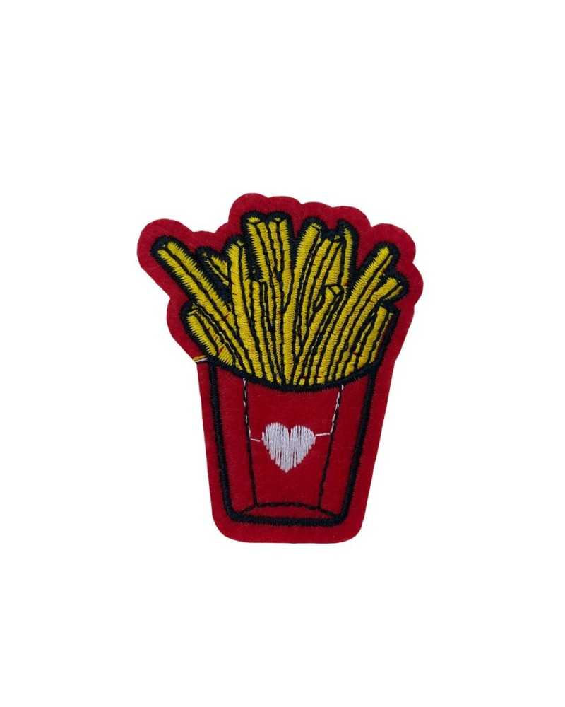 Applikation zum Aufbügeln, Kartoffelchips, Stik-Herz-Stickerei, 65 x 55 mm