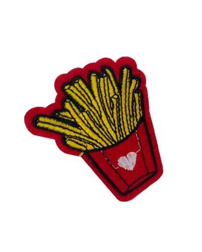 Applikation zum Aufbügeln, Kartoffelchips, Stik-Herz-Stickerei, 65 x 55 mm