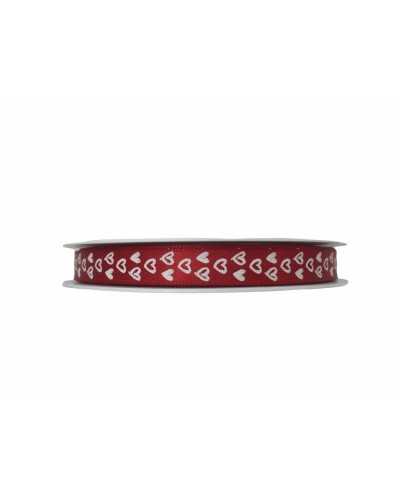 Pasamanería Cinta Satén Estampado Corazones Rojo Blanco Alto 1 Cm