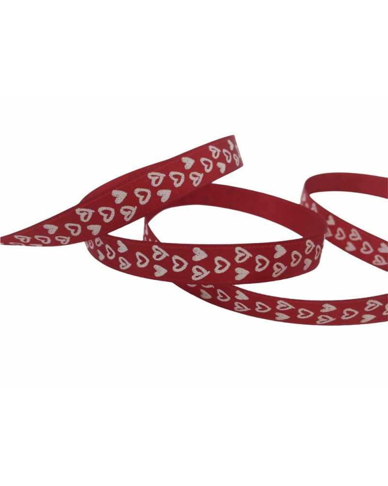 Pasamanería Cinta Satén Estampado Corazones Rojo Blanco Alto 1 Cm