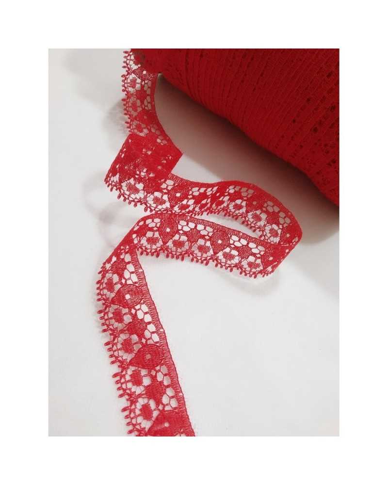 Scalloped Red Raschel Lace Tip High 25 Mm