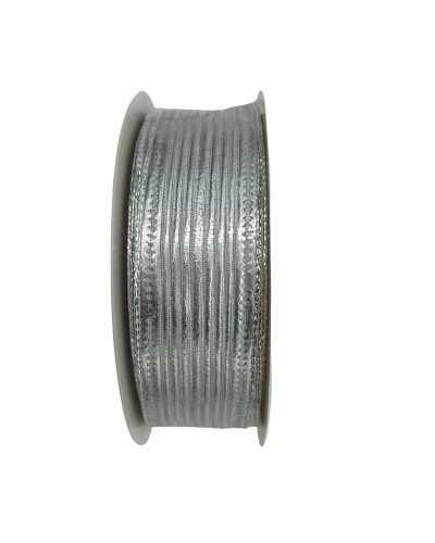 Passamaneria Nastro Natale Organza Argento Rigato Fasciato Alto 40 Mm