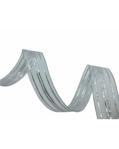 Passamaneria Nastro Natale Organza Argento Rigato Fasciato Alto 25 Mm