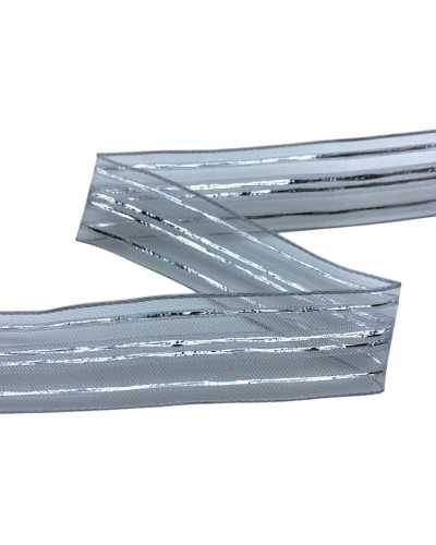 Passamaneria Nastro Natale Organza Argento Rigato Fasciato Alto 25 Mm