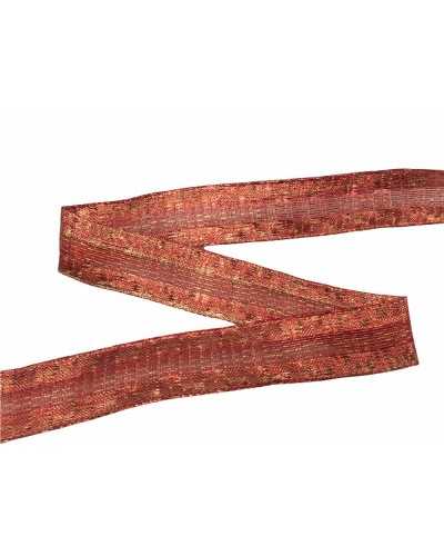 Ruban de Noël Rouge Semi-transparent Or Lurex Haut 22 MM