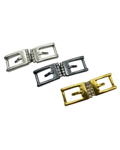 Double buckle jewel closure with dark silver metal rhinestones