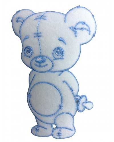 Teafood Application Patch Embroidery Celeste White Velvet Bear 13x8 cm