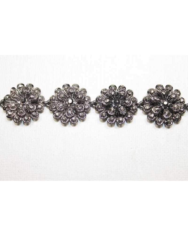 20 Cm Trimmings Jewel Pearls Rhinestones Flower 25 Mm High