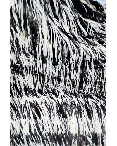 Tissu à franges type charleston sur base de voile noir, or et blanc, hauteur 150 cm