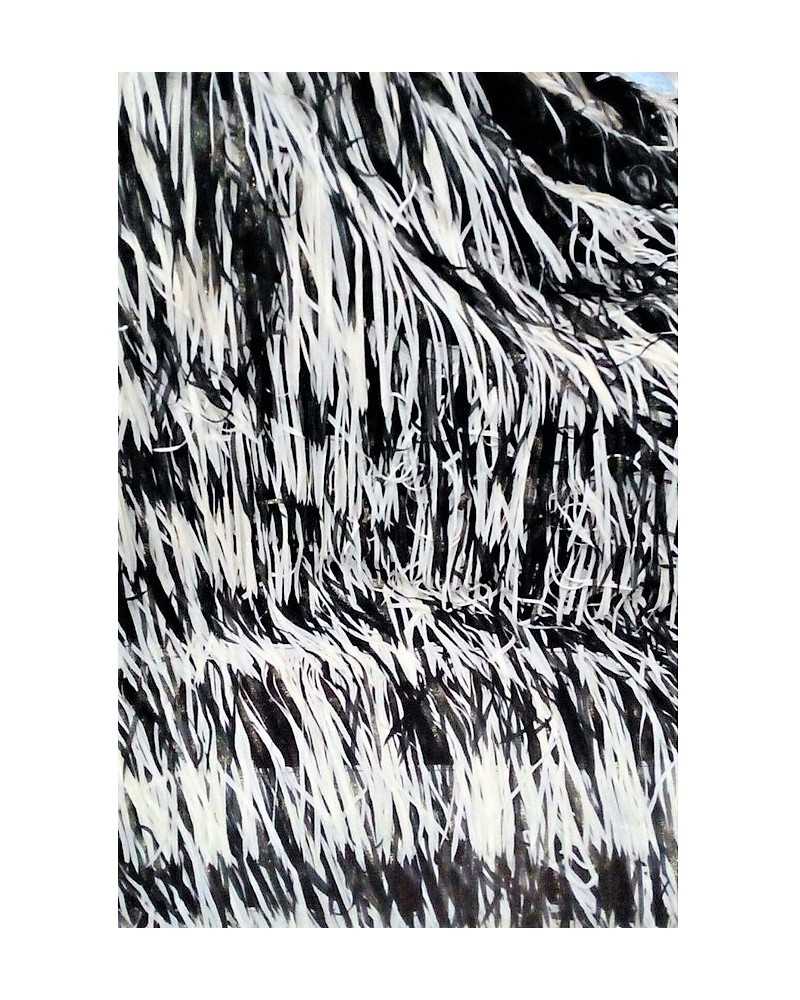 Fransenstoff im Charleston-Stil auf schwarzem, goldenem und weißem Voile-Grundstoff, 150 cm hoch