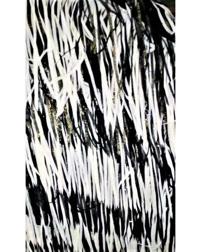 Fransenstoff im Charleston-Stil auf schwarzem, goldenem und weißem Voile-Grundstoff, 150 cm hoch