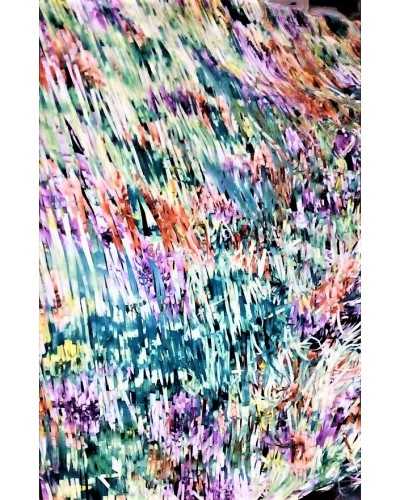 Tissu à franges charlestone multicolore sur base tulle hauteur 150 cm 