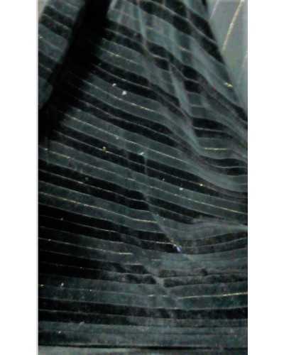 Schwarzer Samtstoff, horizontal gestreift, Goldfaden, Lurex, Höhe 150 cm