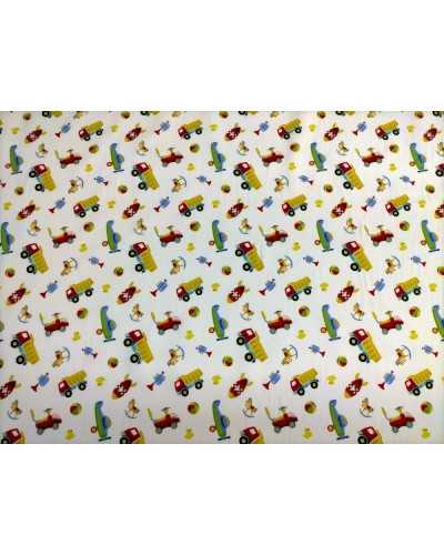 50 Cm Tessuto Puro Cotone Stampato Veicoli Bimbo H 150