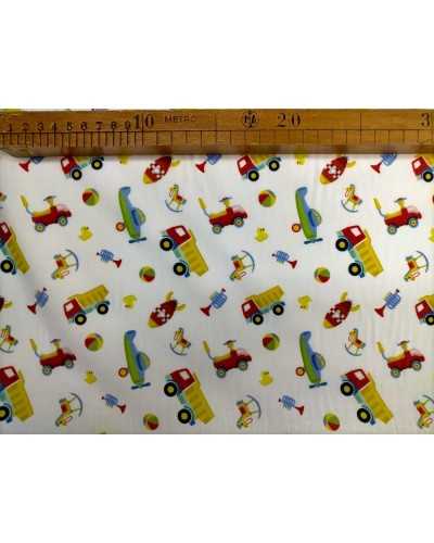 50 Cm Tessuto Puro Cotone Stampato Veicoli Bimbo H 150