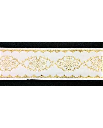 White base gallon oval sacred image embroidered gold lurex 5 cm high