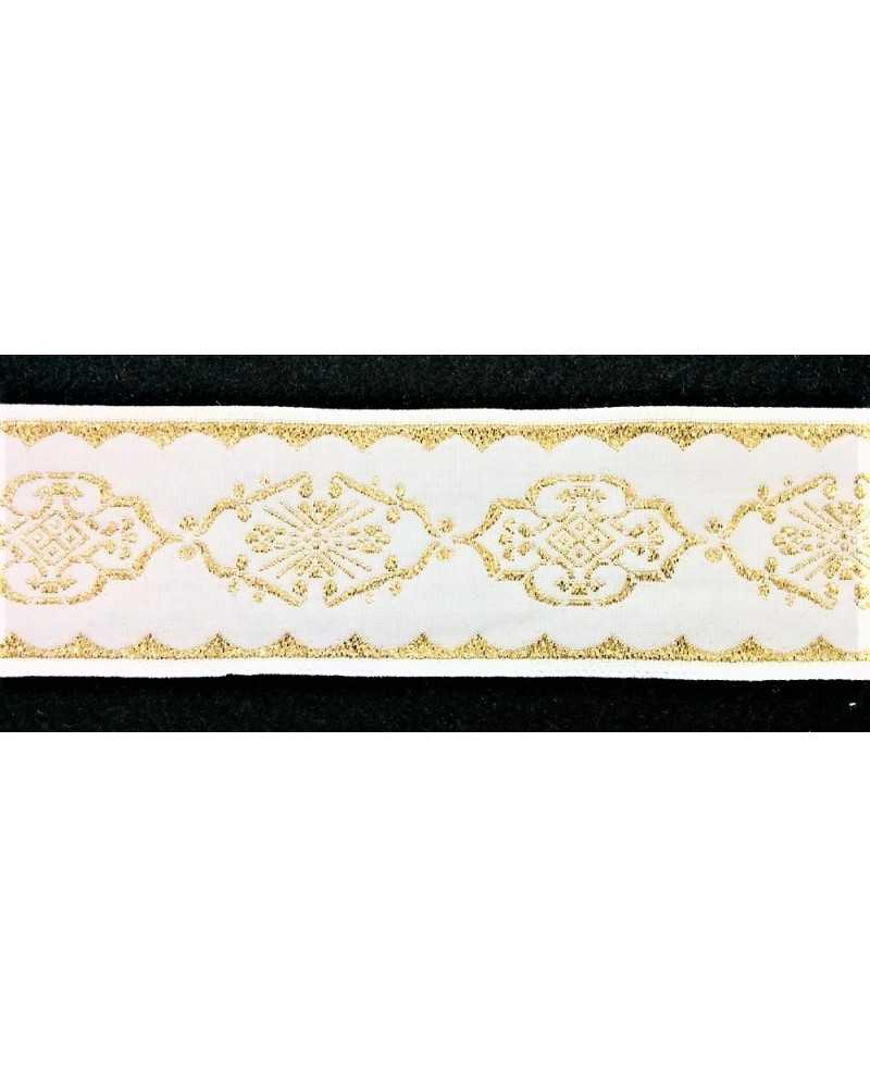 White base gallon oval sacred image embroidered gold lurex 5 cm high