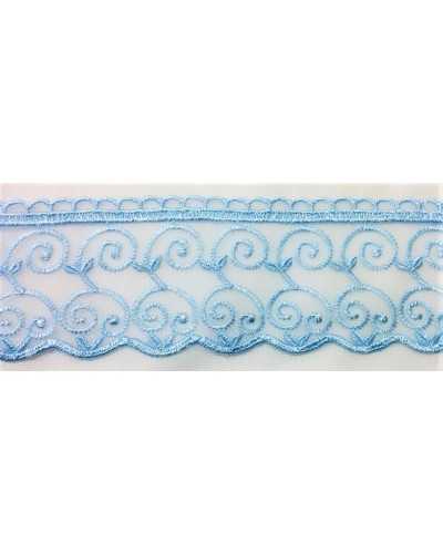 Garnituren, Spitzenorganza, bestickt, gewellt, hellblaue Spitze, 6 cm hoch