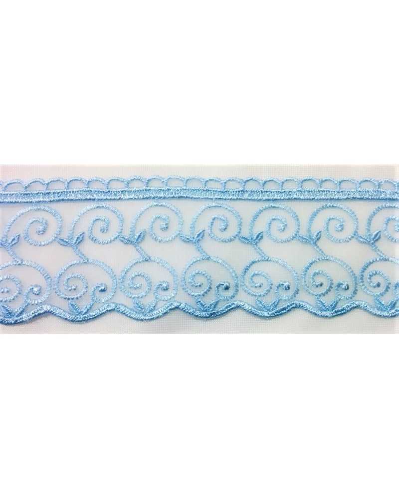 Garnituren, Spitzenorganza, bestickt, gewellt, hellblaue Spitze, 6 cm hoch