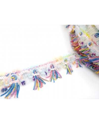 Passementerie Frange Fourrure Multicolore Cousu Paillettes Haut 3 Cm