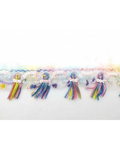 Pasamanería Flecos Piel Multicolor Cosido Lentejuelas Alto 3 Cm