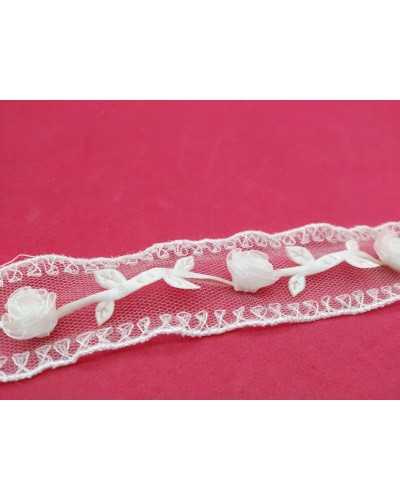 50 Cm Pasamanería Coverpoint Crema Rosas Flores Ramas Base Tul 3 Cm Alto