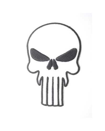 Anwendung: Totenkopf-Stickerei, weiß, schwarz, thermoadhäsiv, Aufnäher, 10 x 6 cm