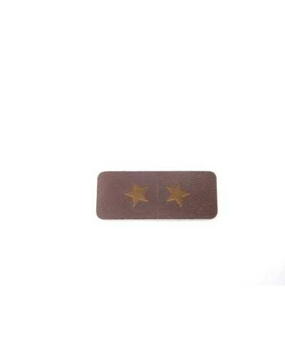 Toppa Patch Finta Pelle Stampa Stelle Marrone Rettangolo Termoadesiva 35x15 Mm