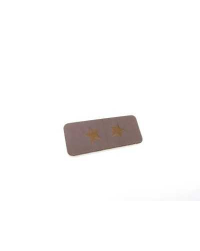 Aufnäher aus Kunstleder, braun, Sterne-Aufdruck, rechteckig, zum Aufbügeln, 35 x 15 mm