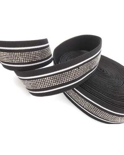 50 Cm Passementerie Élastique Strass Gallon Printemps Ruban Rayé Noir 4 Cm De Haut