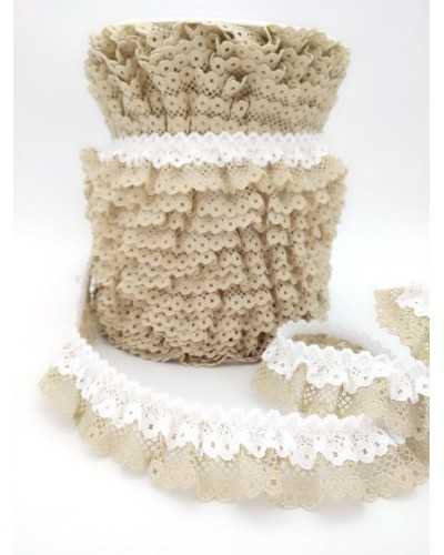 Lace lace double flounce two-tone cream and beige high 2 cm