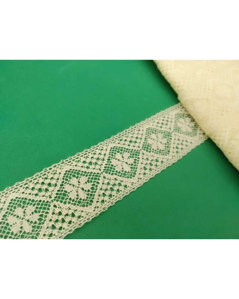 Dentelle Dentelle Brodée Valencienne Losange Fleur Cloison Pur Coton Haut 27 Mm