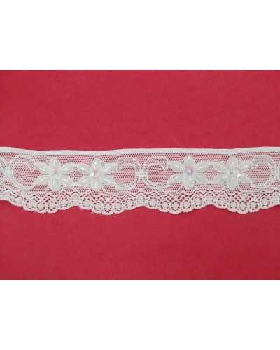 Pasamanería Encaje Elástico Tul Bordado Blanco Granos Festoneados Arroz Lentejuelas Grano Alto 3 Cm