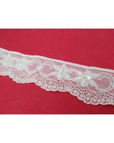 Trimmings Elastic Lace Tulle White Embroidered Scalloped Grains Rice Sequins Bead High 3 Cm