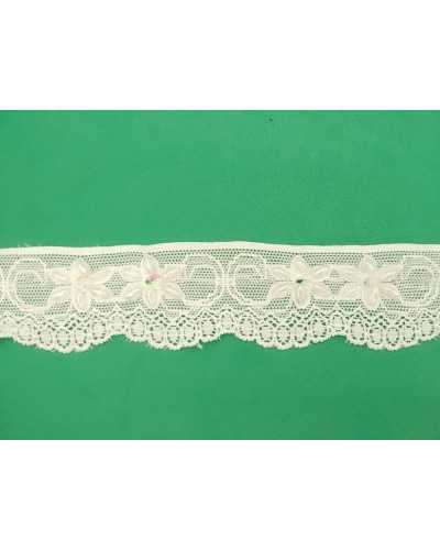 Dentelle Élastique Tulle Crème Brodé Grains Festonnés Riz Paillettes Perle Haute 3 Cm