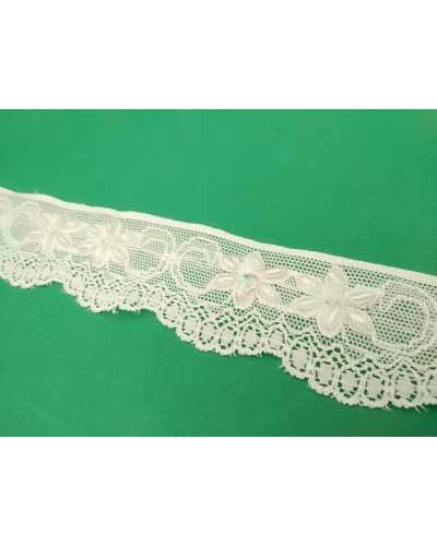 Elastischer Spitzen-Tüll, cremefarben, bestickt, gewellte Körner, Reis-Pailletten, Perle, Höhe 3 cm